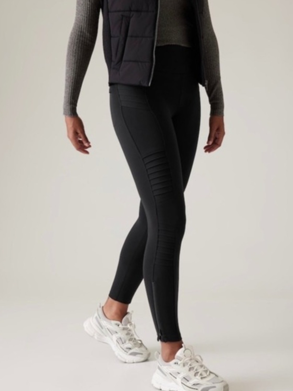 ATHLETA Delancey Moto Tight Black Medium TALL MT Ankle Zip